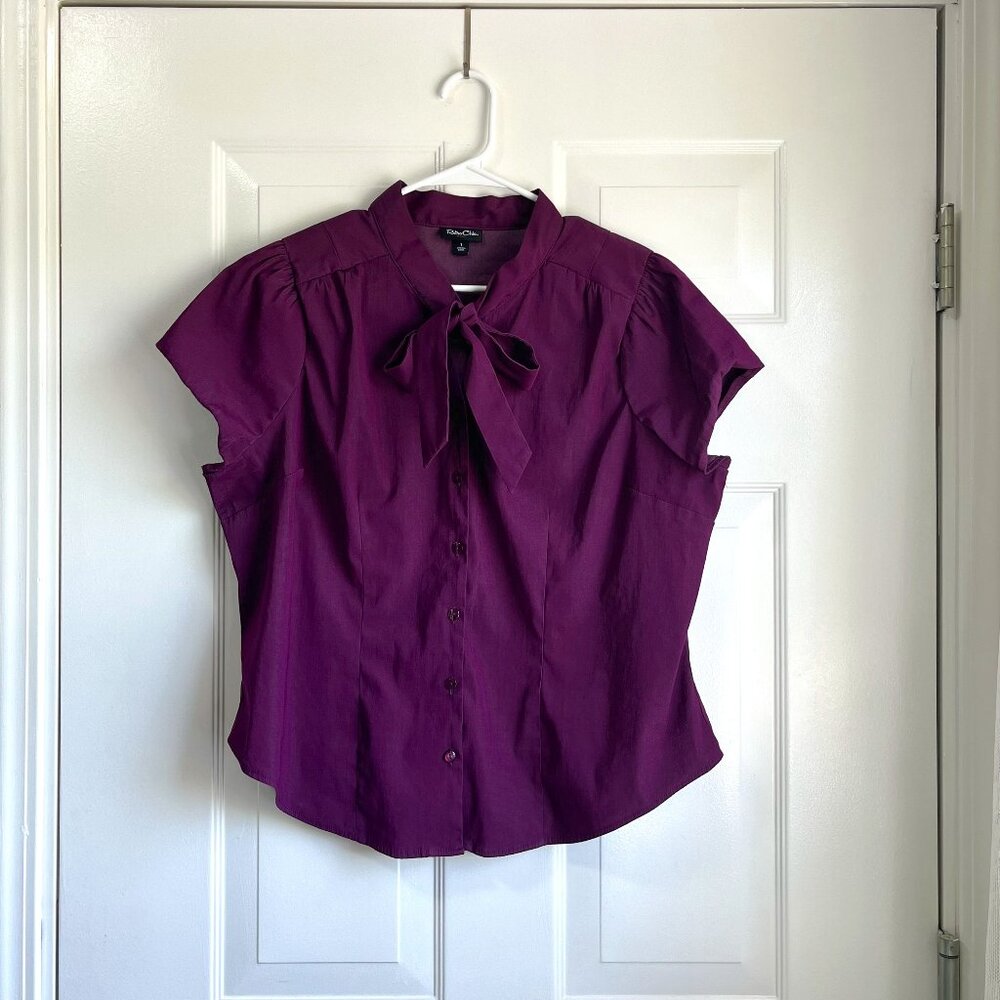 Retro Chic by Torrid Tie Neck Button Down Purple Short Sleeve Dress Shirt Size 1